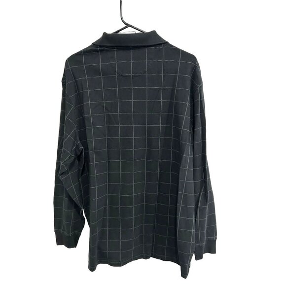 Roundtree & Yorke Silky Finish Black Checked Long-Sleeve Polo Shirt Sz L - Picture 2 of 8